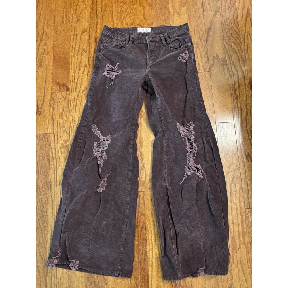 We The Free Purple Wide Leg Distressed Corduroy Jeans Size 28
